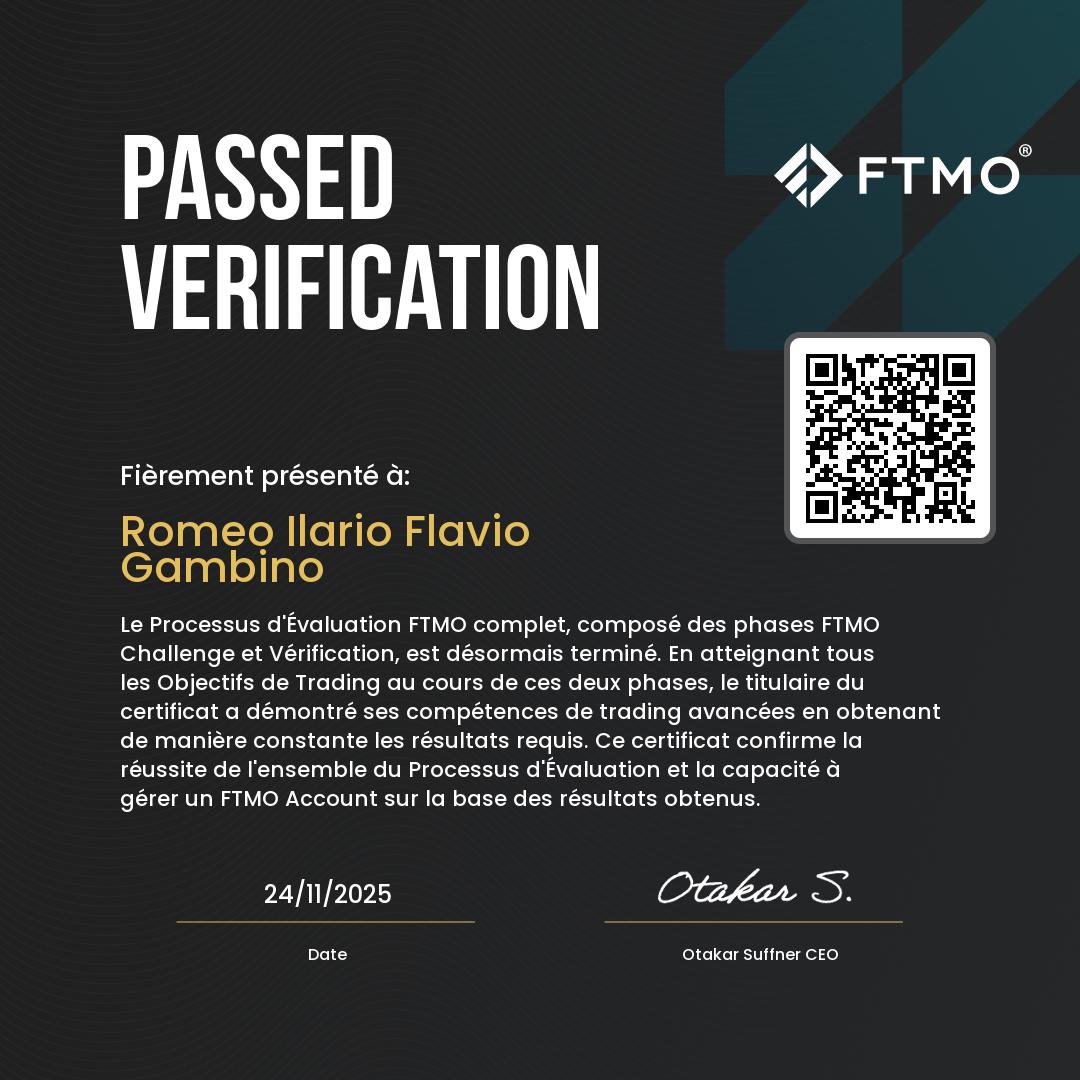 Passed Verification certificate supplied by Roméo, dated 24 November 2025